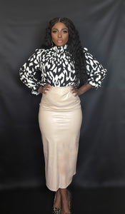 Faux Leather Pencil Skirt-Cream
