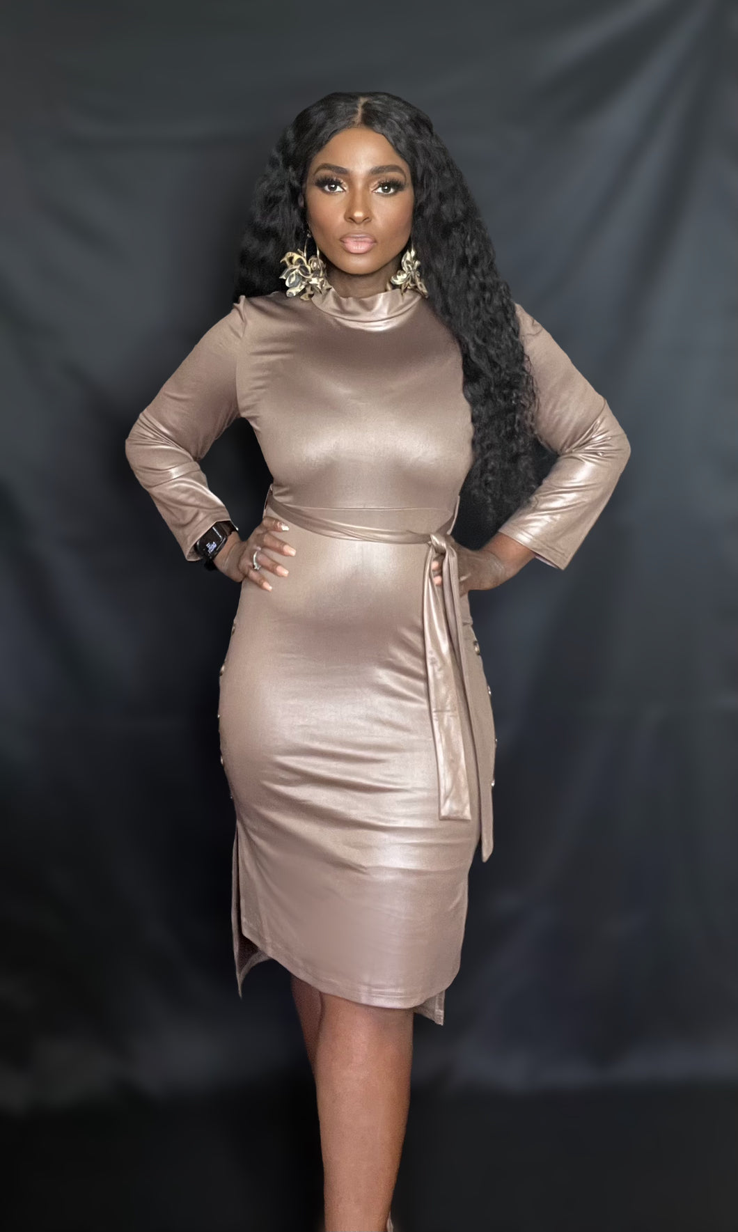 High/Low Midi Dress-Taupe