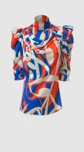 Load image into Gallery viewer, Puff Sleeve Print Satin Blouse
