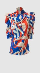 Puff Sleeve Print Satin Blouse