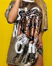 Load image into Gallery viewer, Sequin Tiger Dress in Gold- Sold Out
