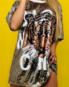 Sequin Tiger Dress in Gold- Sold Out